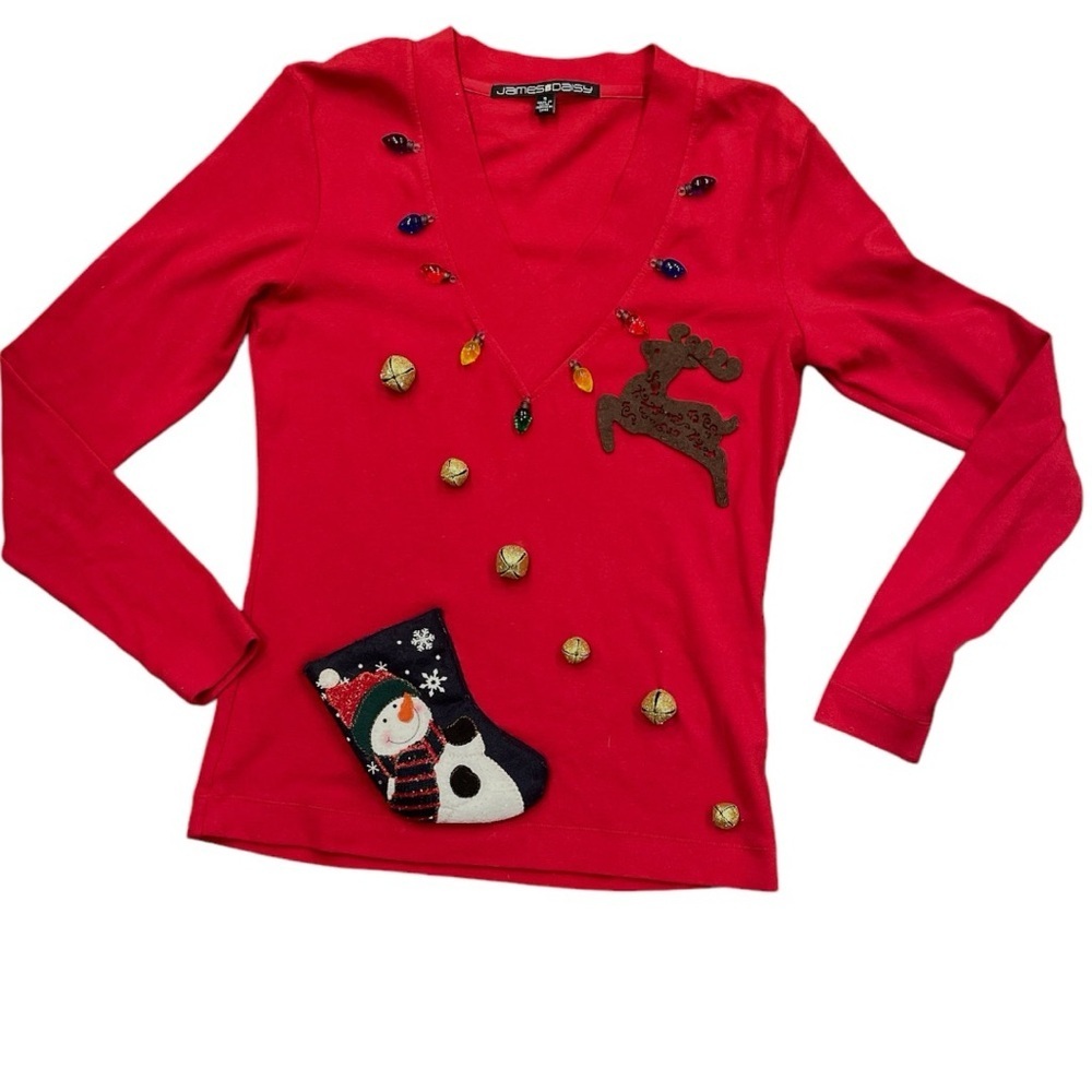🎄 James & Daisy Reindeer Snowman Christmas Top Red Holiday Knit